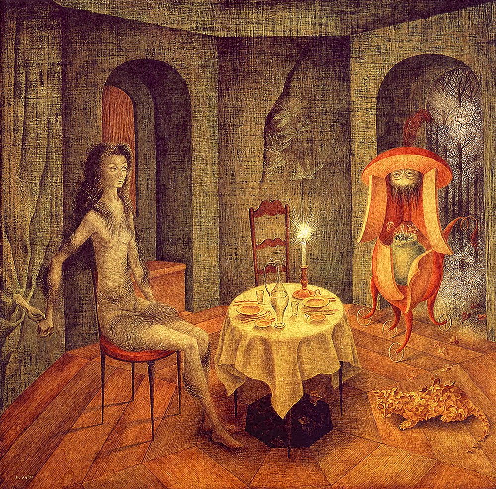 lienzo de Remedios Varo visita inesperada